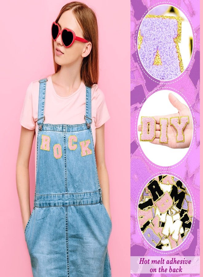 جوتوم مجموعة جوتوم من 104 قطعة من رقع حروف الشنيل ذاتية اللصق، رقع حروف الشنيل اللاصقة والمطرزة للملابس والسترات وحقائب الظهر والقبعات (كلاسيكي، أسود، أبيض، بنفسجي، وردي) - Image 3